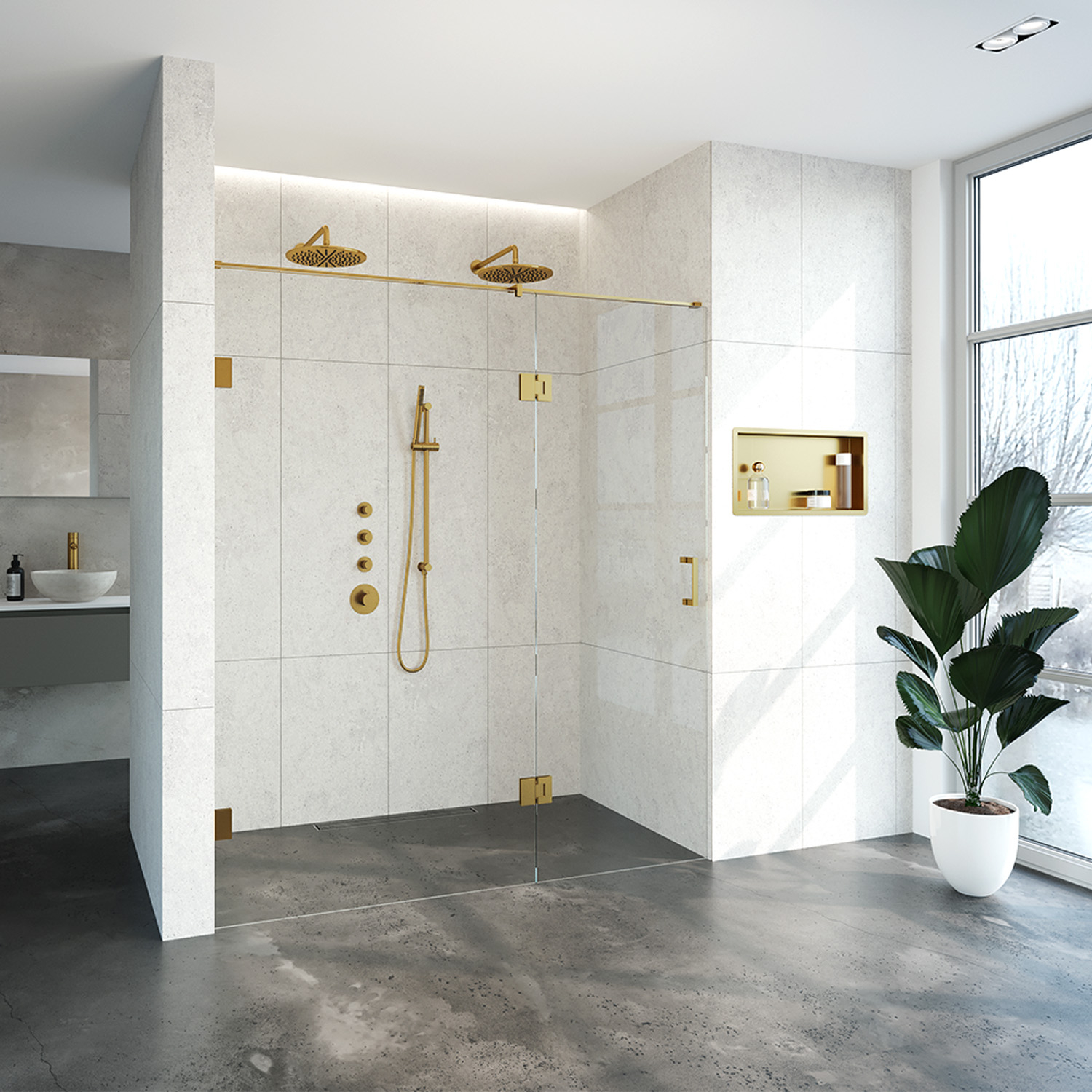 Brauer JC profielloze nisdeur 180cm met 70cm deur gekoppeld goud geborsteld