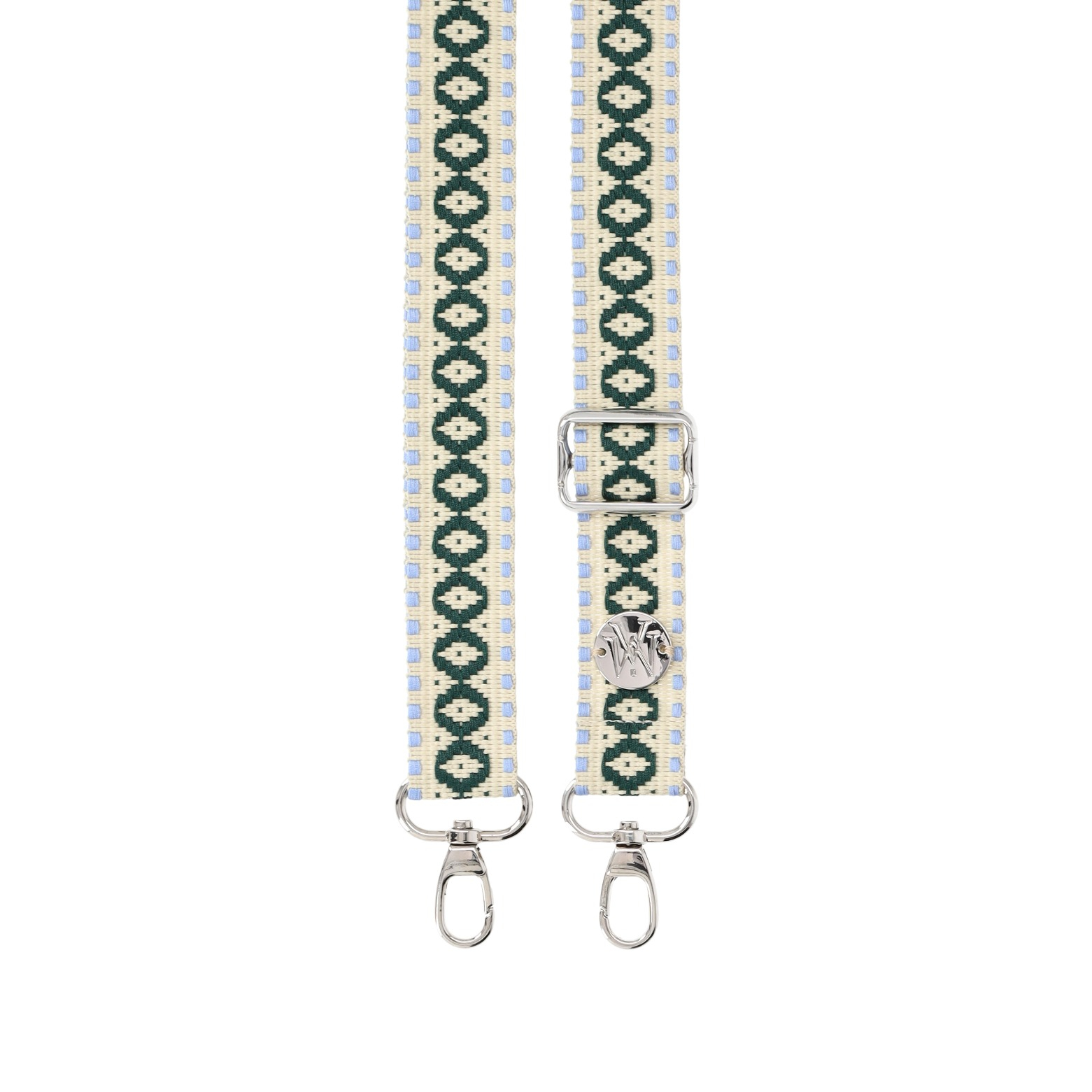 Handyband Handgemachtes Umhängeband für Handyhüllen Indian Silver - Ivory / Blue / Forest Green Koralli