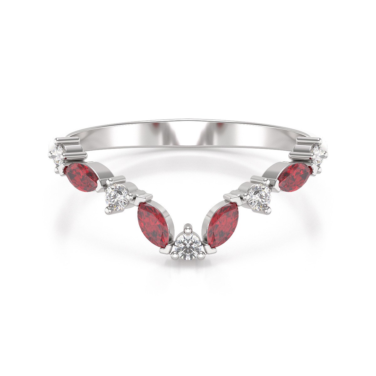 Bague ADEN Or 585 Blanc Rubis et diamants 1.9grs