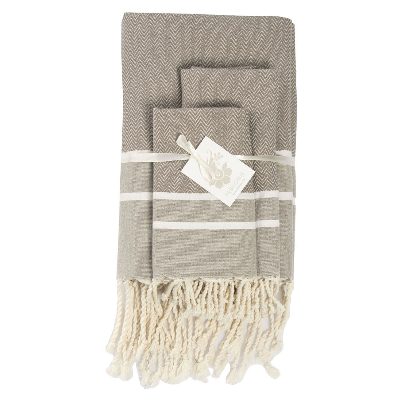 Febronie Set de salle de bain Stockholm taupe/blanc - 3 pièces