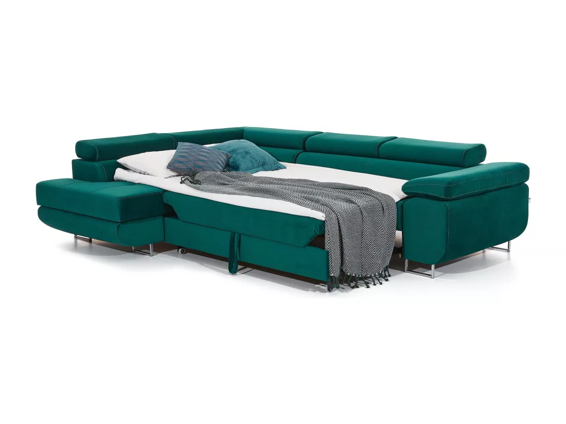 Canapé d'angle gauche convertible tissu gris foncé chiné et simili gris Marka 275cm