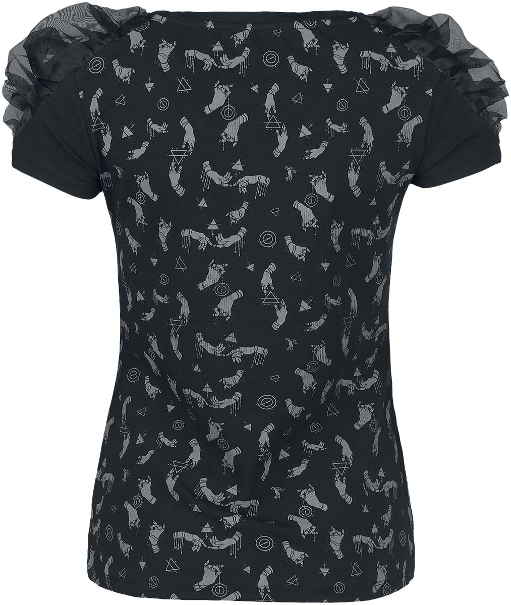 T-shirt plissé avec imprimé intégral | Gothicana by EMP T-Shirt Manches courtes