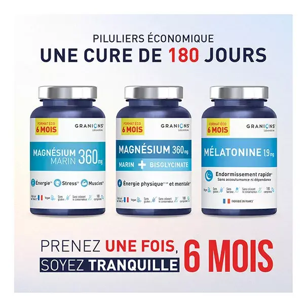 Granions Magnésio Marinho 360 mg Embalagem Ecológica 6 Meses 180 comprimidos