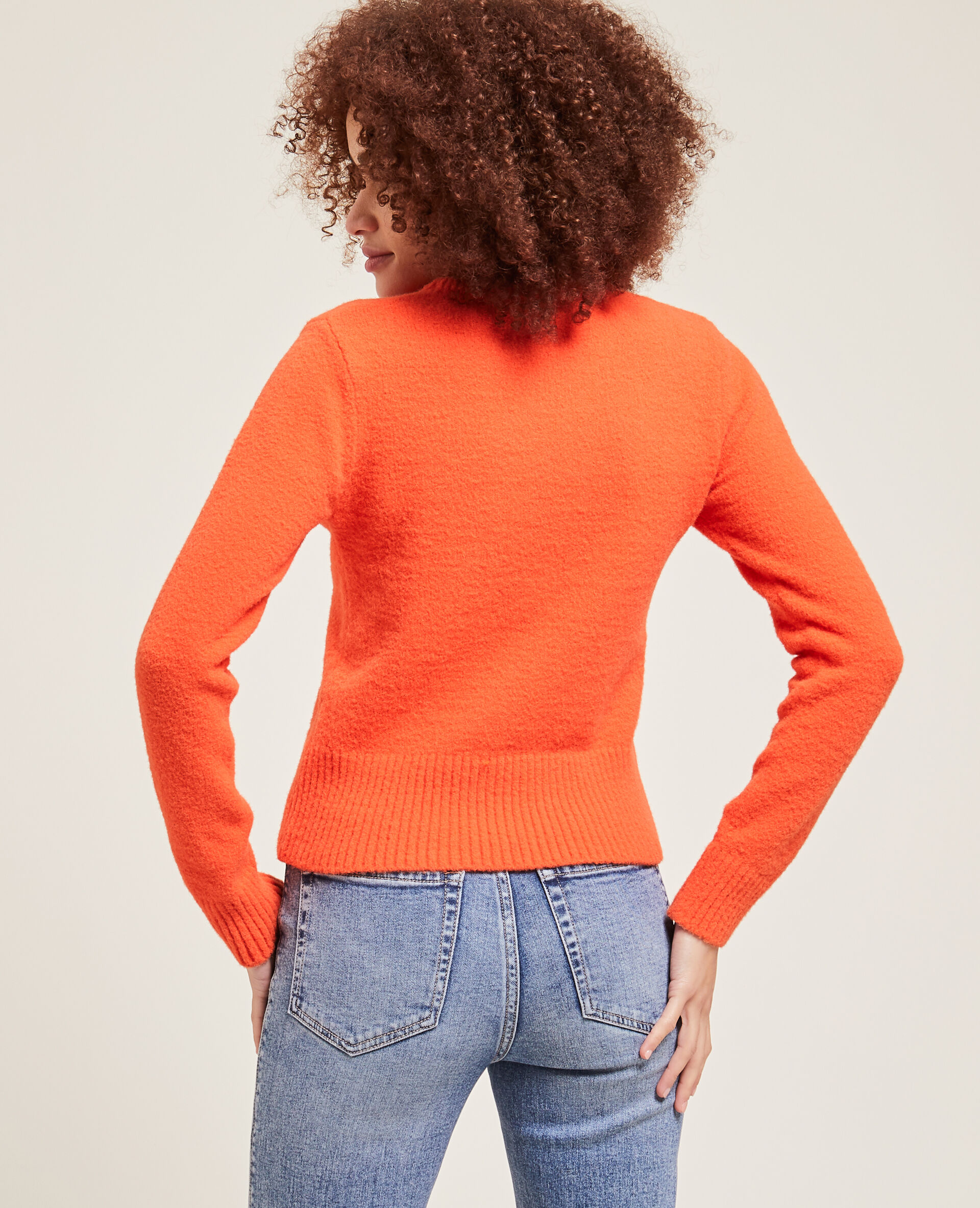 Pull col rond maille mousseuse - Orange