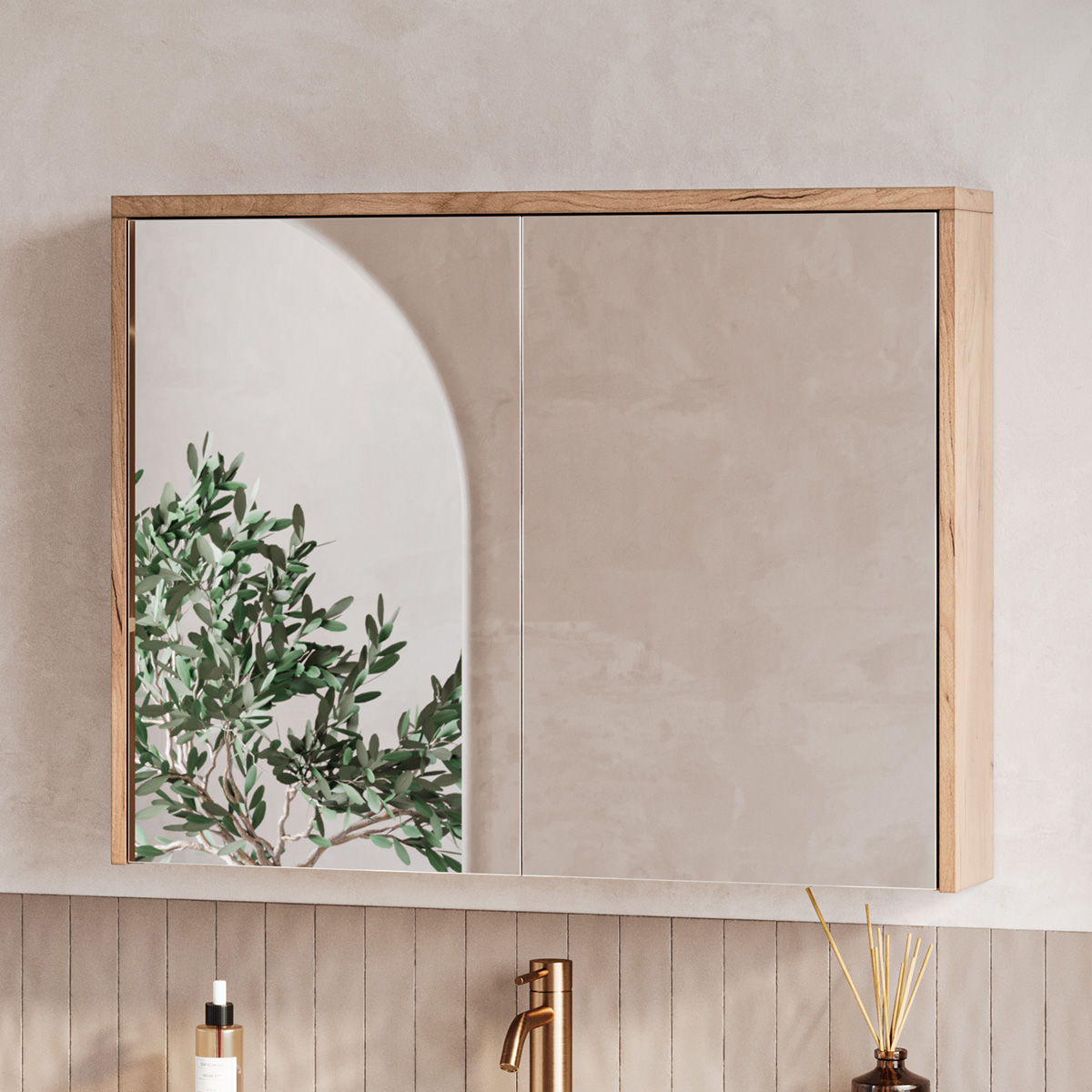 Fontana Basic spiegelkast 80cm met 2 deuren warm eiken