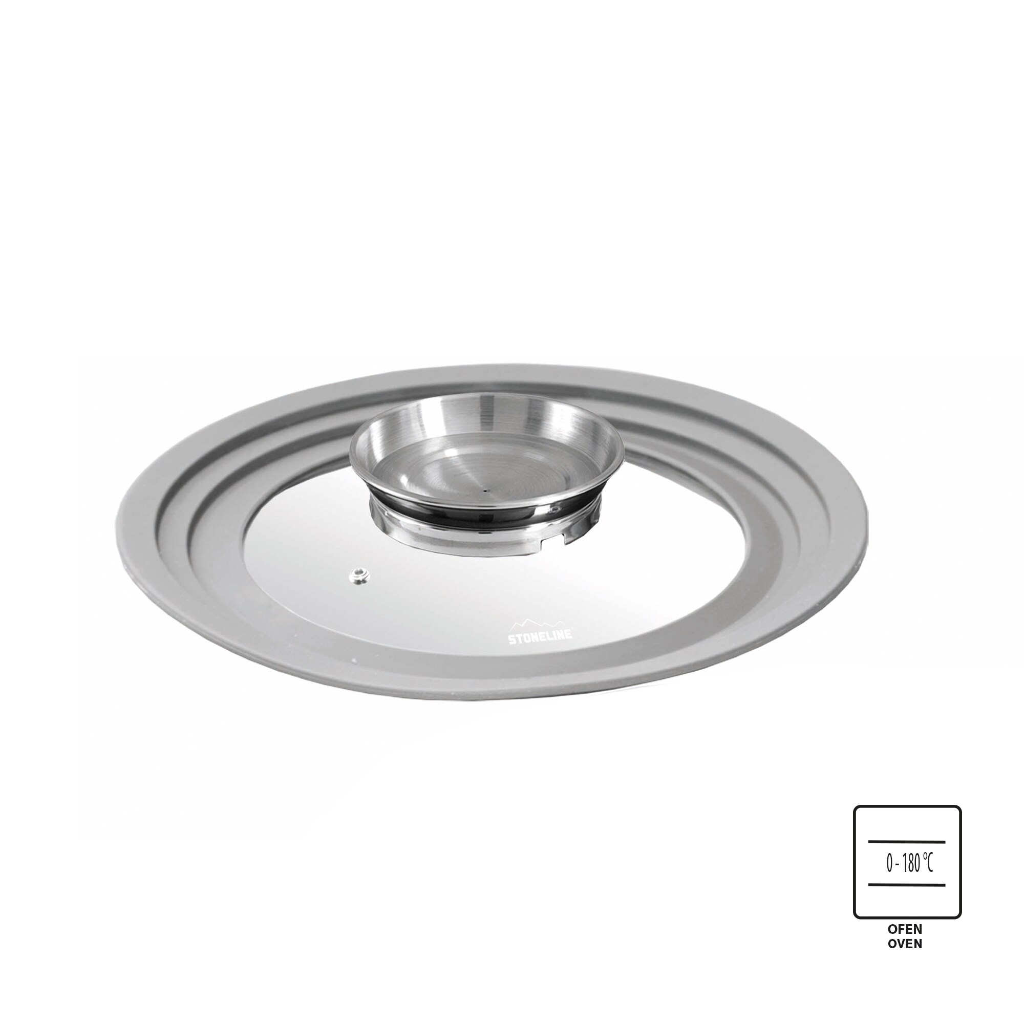STONELINE® Universal Glasdeckel, 2-teilig, mit Silikonrand & Aromaknauf, 16/18/20 cm und 24/26/28 cm