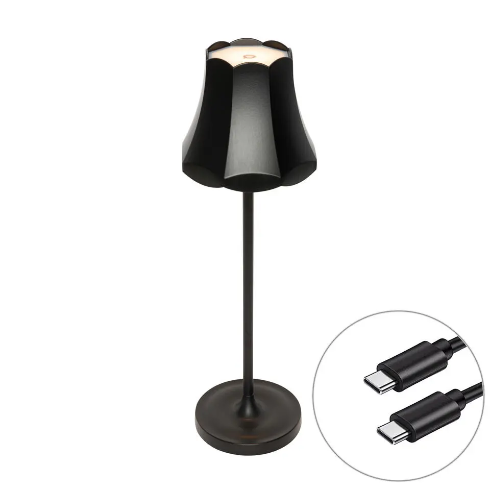 Qazqa tafellampen granny retro zwart geïntegreerde led