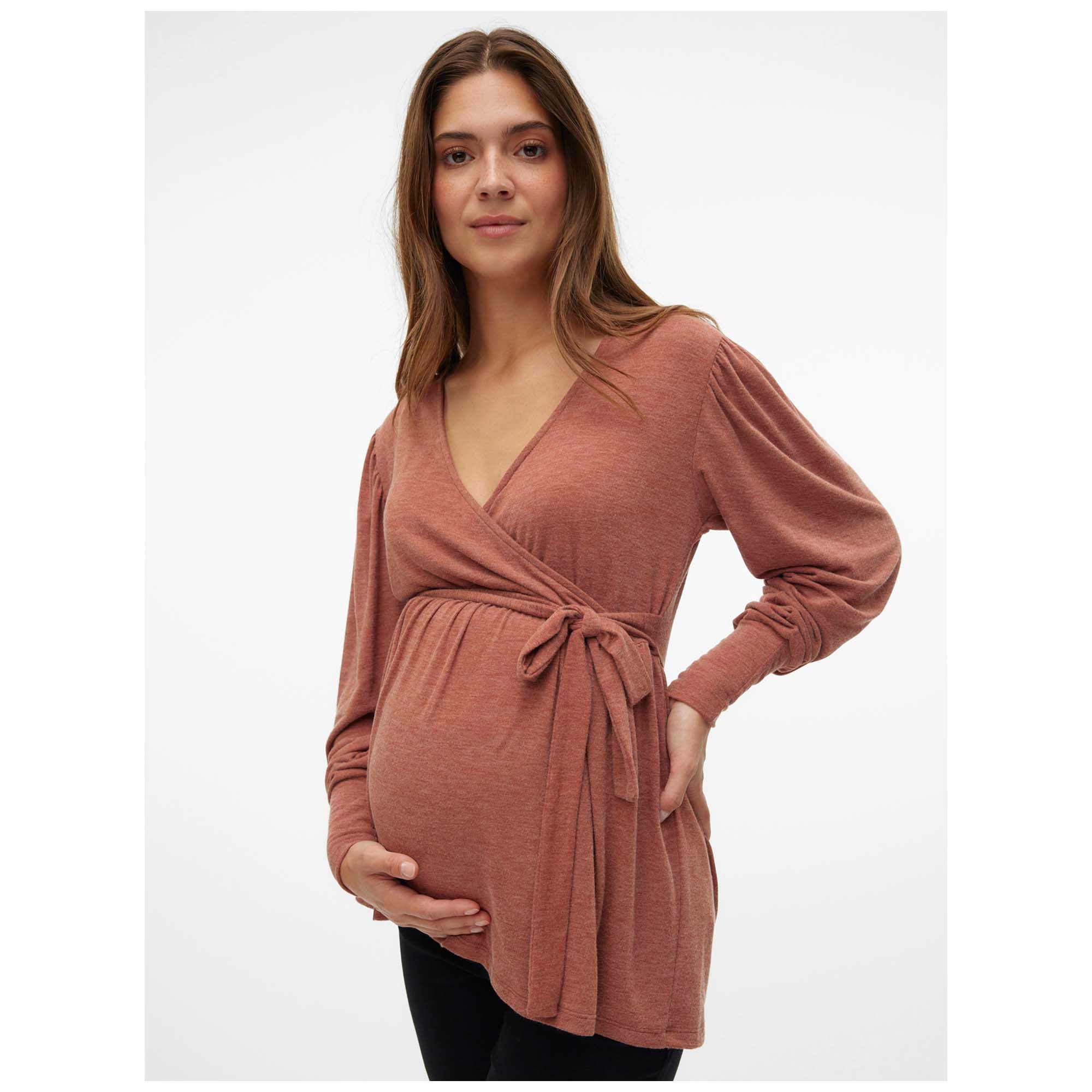 Mamalicious voedings top lange mouwen effen bruin