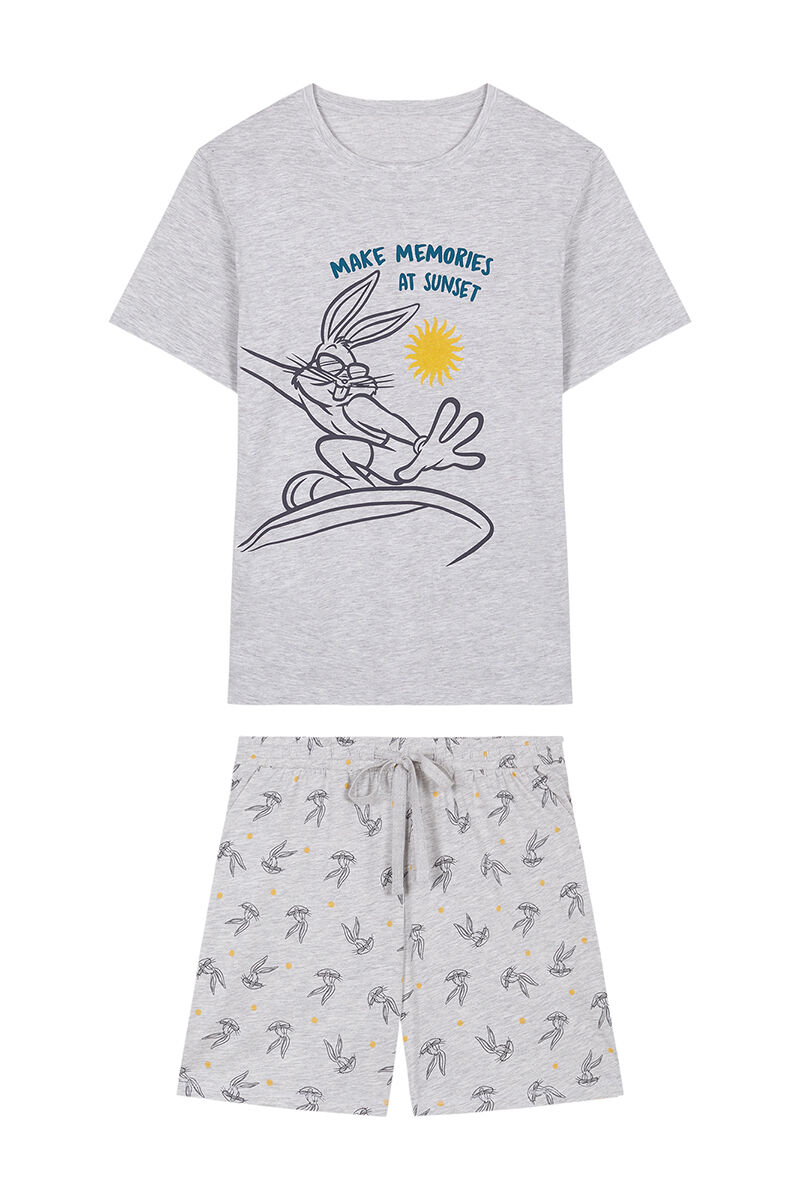 Pijama curto masculino 100% algodão com estampa do Pernalonga - cinza