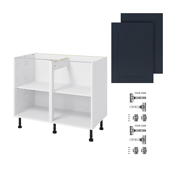 Meuble bas de cuisine avec 2 portes GoodHome Artemisia bleu L. 100 x H. 72 cm