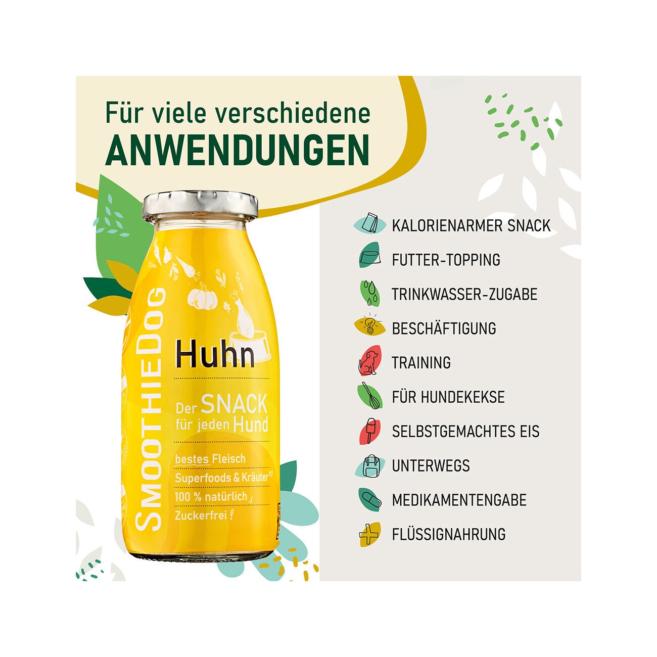 SmoothieDog Huhn 3x 250 ml + Rind 3x 250 ml + Schleckball