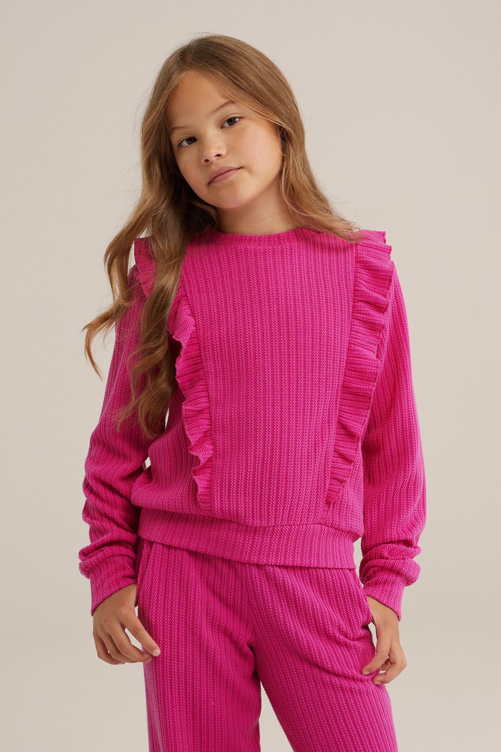 Meisjes sweater met structuur WE Fashion Fuchsia