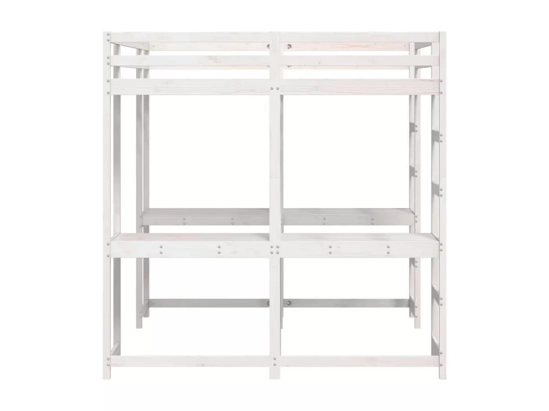 Lit superposé et bureau et échelle 180x200cm bois de pin massif