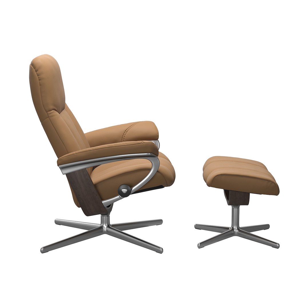 Consul (M) Cross lenestol med krakk Hud Paloma Spesial Taupe og Cross understell wengebeiset