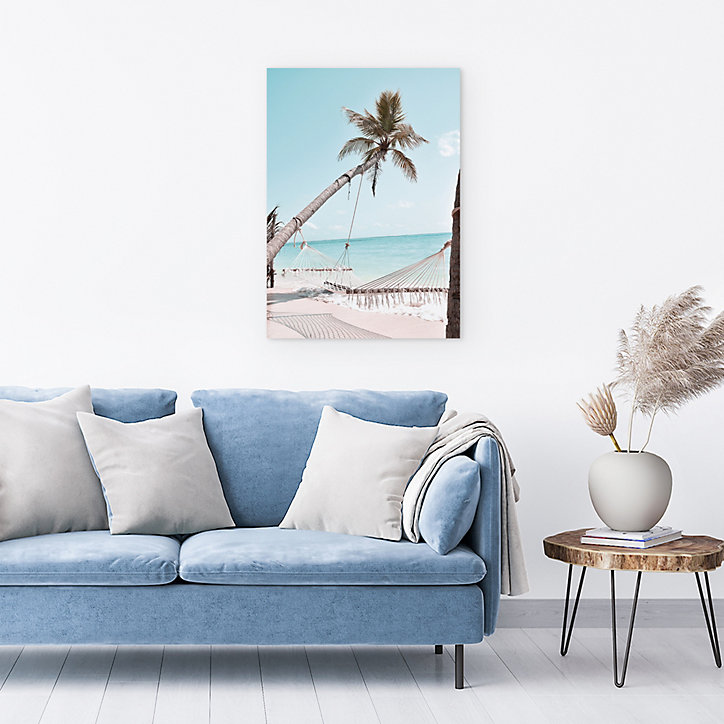 Toile cocotier, plage naturel, bleu Dada Art l.50 x H.70 cm