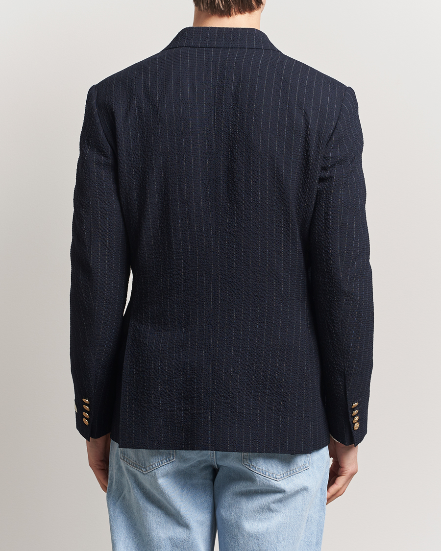 GANT Slim Fit Seersucker Double Breasted Blazer Evening Blue