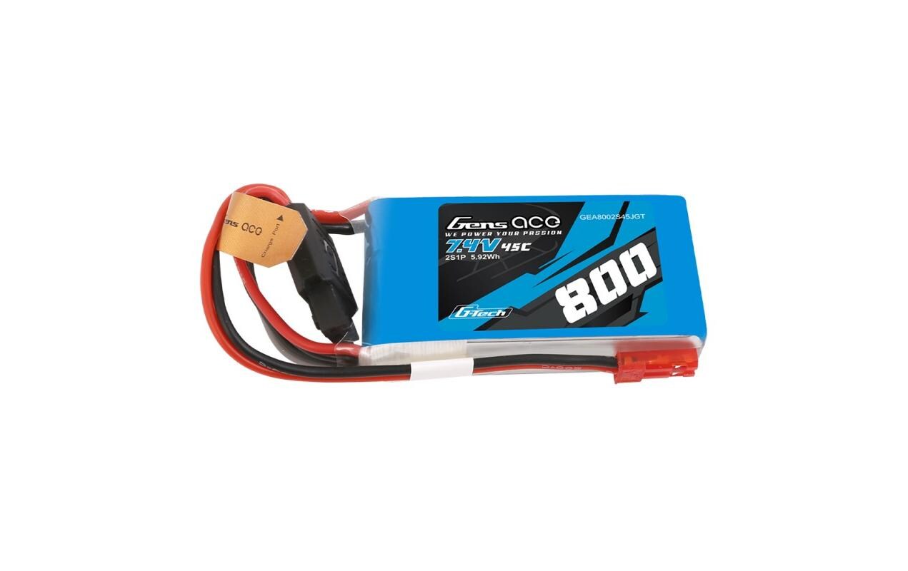 RC-Akku LiPo 800 mAh 7.4 V 45C G-Tech2S LiPo Akku mit JST / BEC Stecker