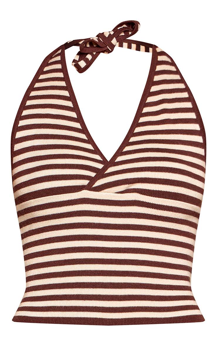 Marron Haut Dos-nu Rayé En Maille