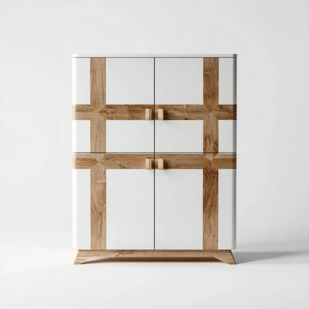 Moderner Aufbewahrungsschrank 80x45x120 cm in Holzoptik/Weiß