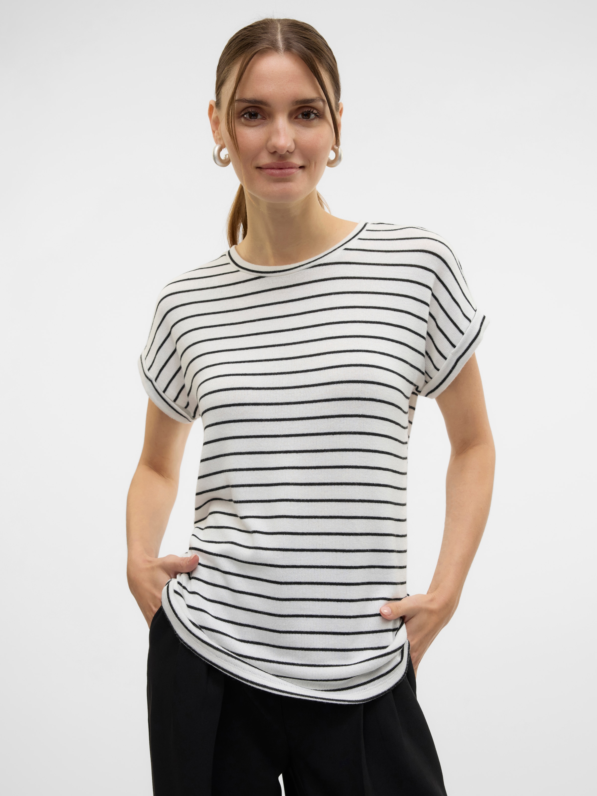 Vero Moda Kurzarmpullover »VMBRIANNA SS O-NECK PULLOVER BOO  REP«, mit Umschlagsaum am Kurzarm