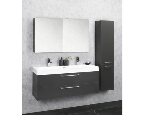 Badkamermeubelset Differnz Somero BxHxD 100 x 120 x 38 cm, antraciet fronten, met witte gegoten mineraalwastafel