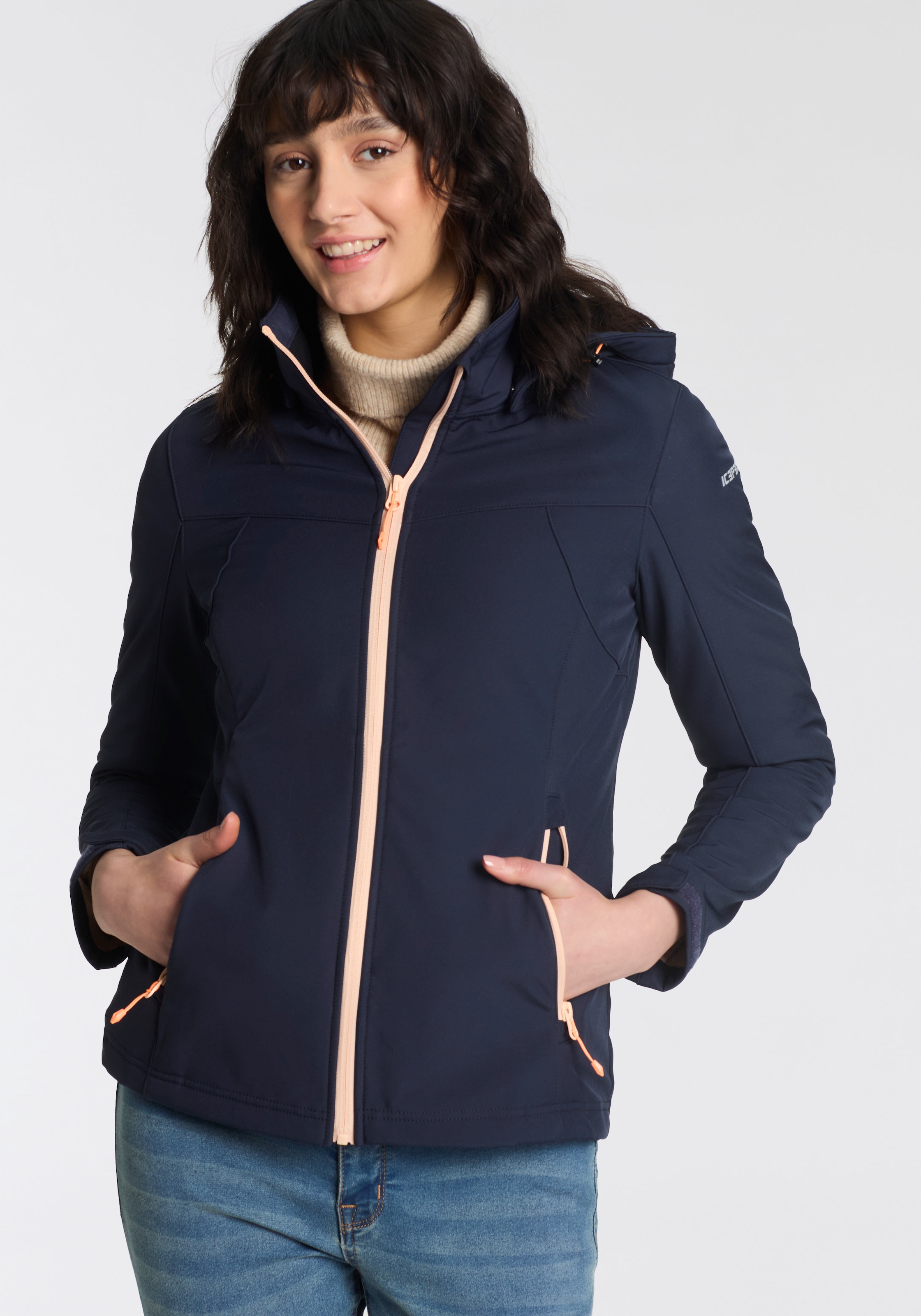 Icepeak Softshelljacke »D SOFTSHELLJACKE BRENHAM« mit Kapuze mit hohem Stehkragen