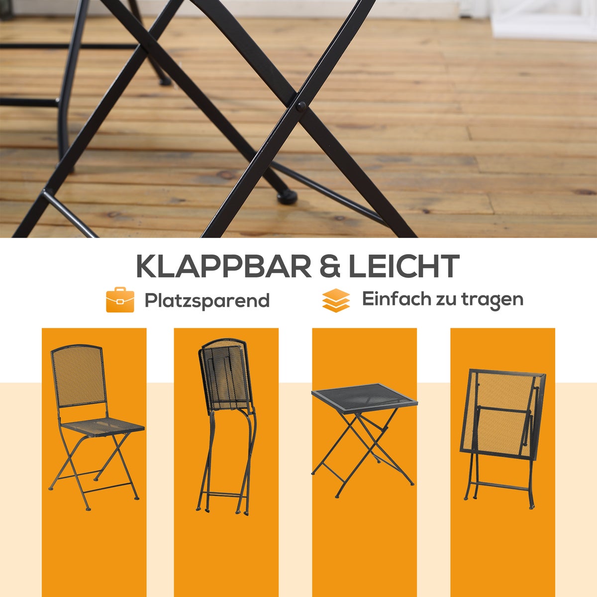 Outsunny 3-delige tuinmeubelset, bistroset, 60L x 60B x 70H cm, metaal, grijs