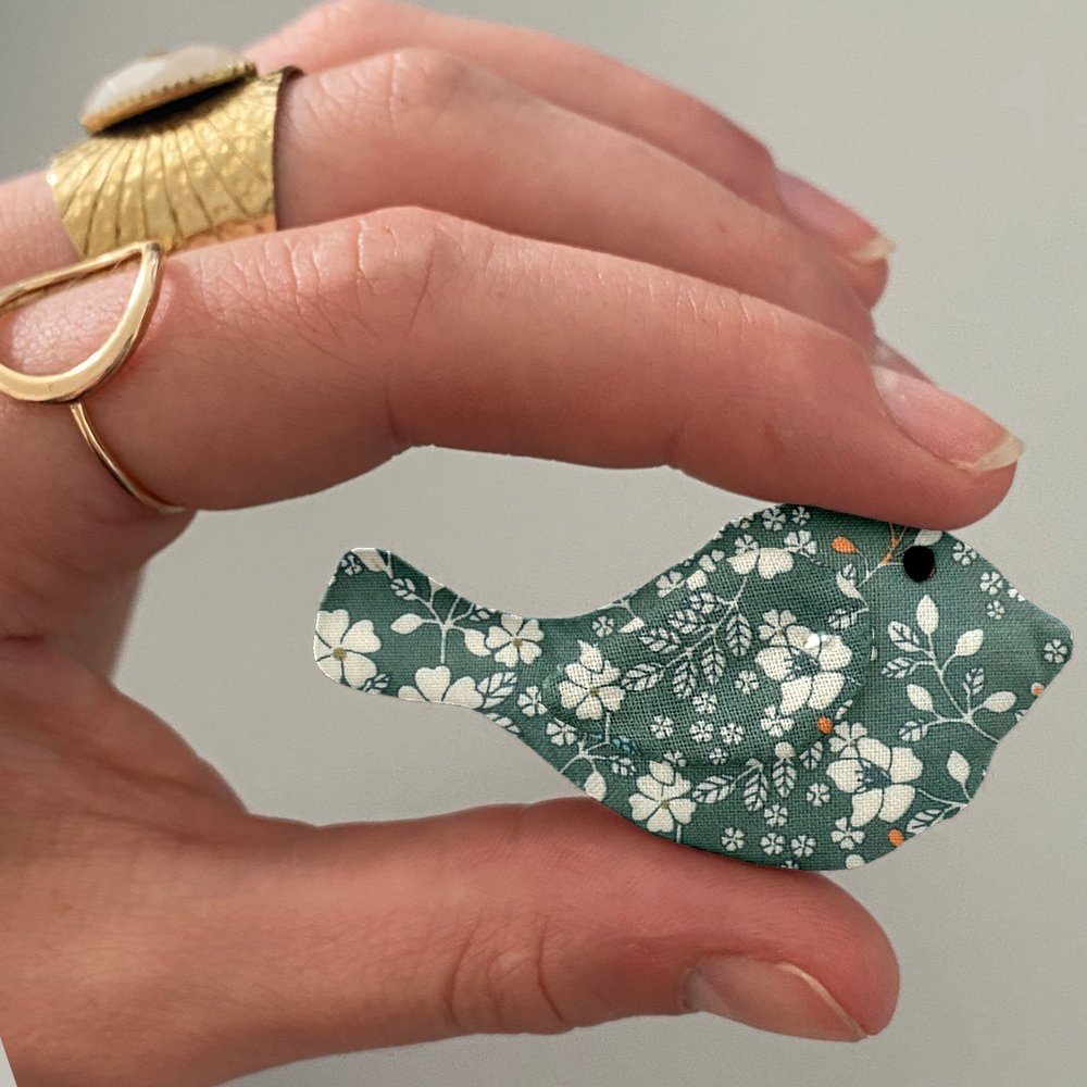 Barrette Mésange Fleuri Kaki