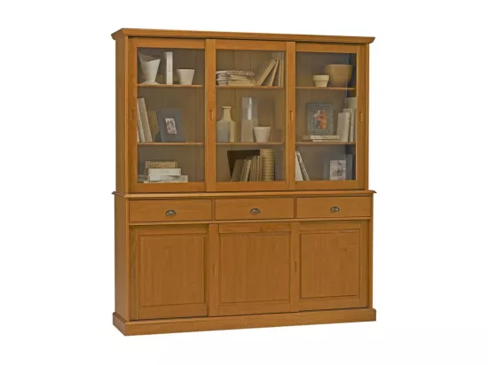 Vaisselier Pin Miel 6 Portes Coulissantes 10 Niches L 178.6 H 199 P 42.3 cm
