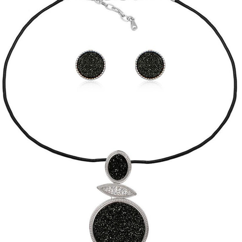Parure Collier et Boucles d'Oreilles en Cristal Druzy Noir