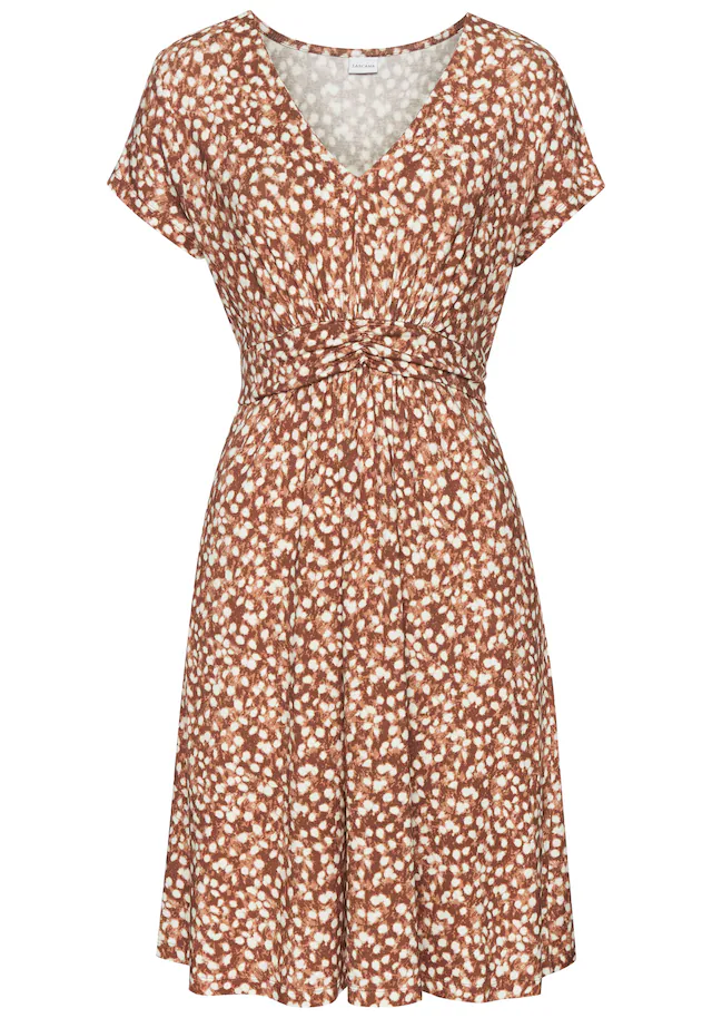 Vivance Jerseykleid mit Pünktchendruck und V-Ausschnitt, figurschmeichelndes Sommerkleid