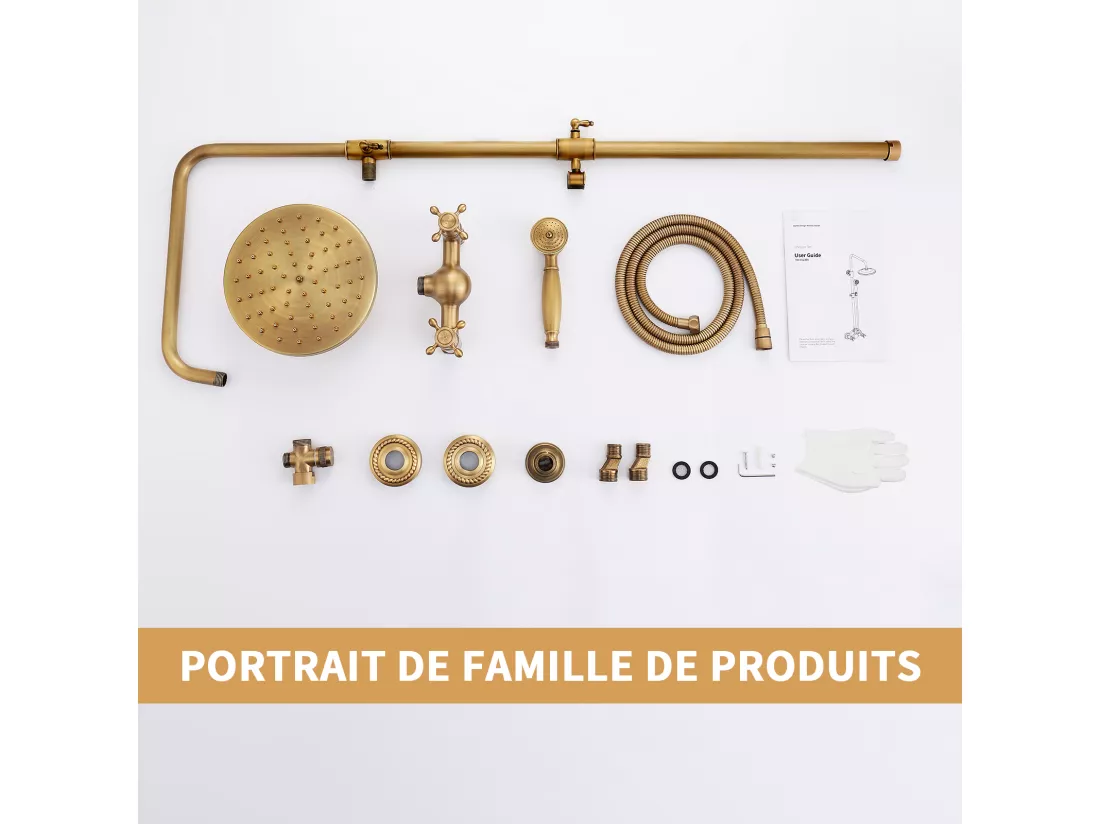 Colonne de Douche Mécanique Ensemble de Douche à Double Poignée Rétro Système de Douche Réglable Kit de Douche en Laiton Antique Finition Bronze