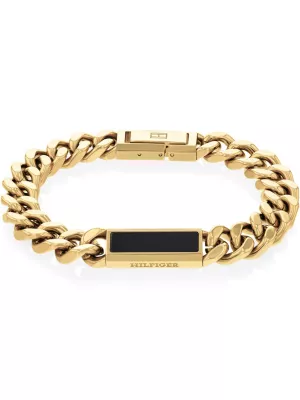 Pulseira com logotipo em ônix banhado a ouro