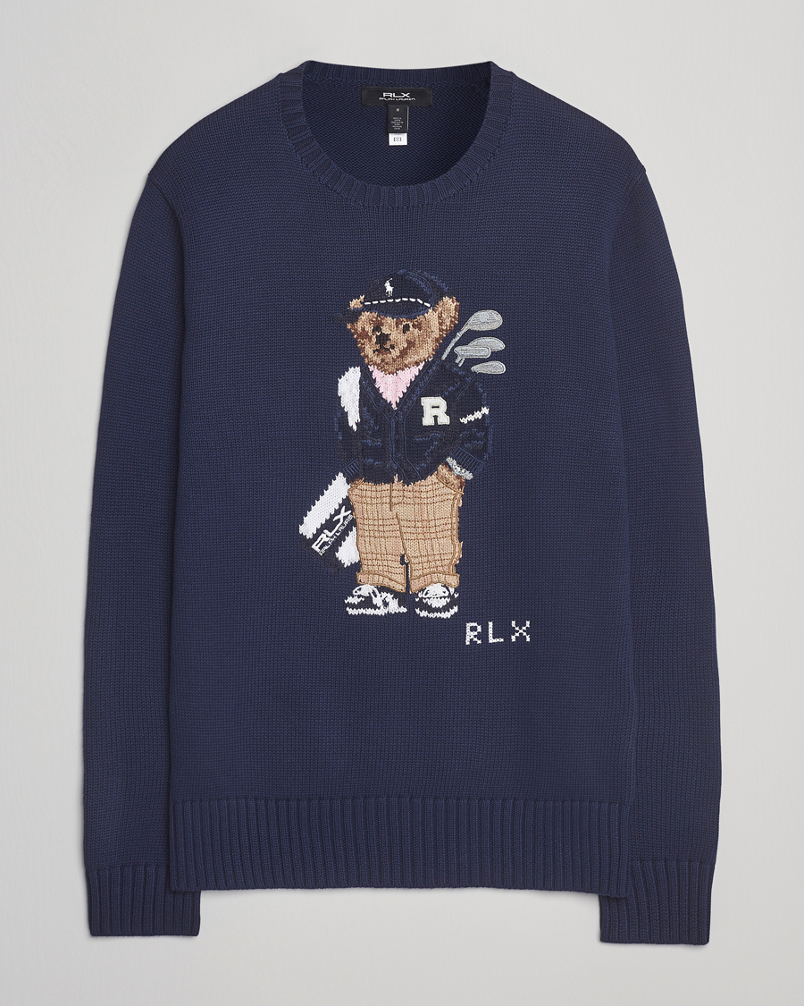 RLX Ralph Lauren Cotton Crew Neck Bear Sweater Refined Navy