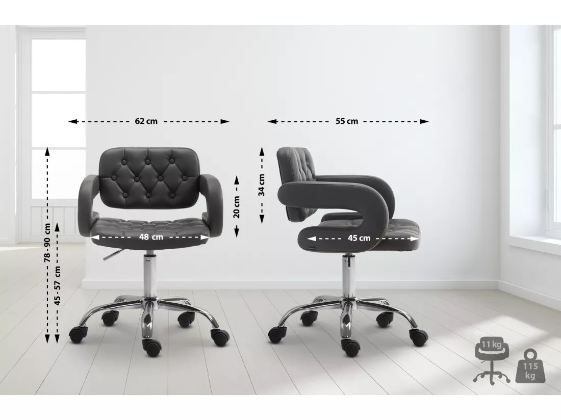 Chaise de bureau - Similicuir & Métal chromé - Gris - Dublin