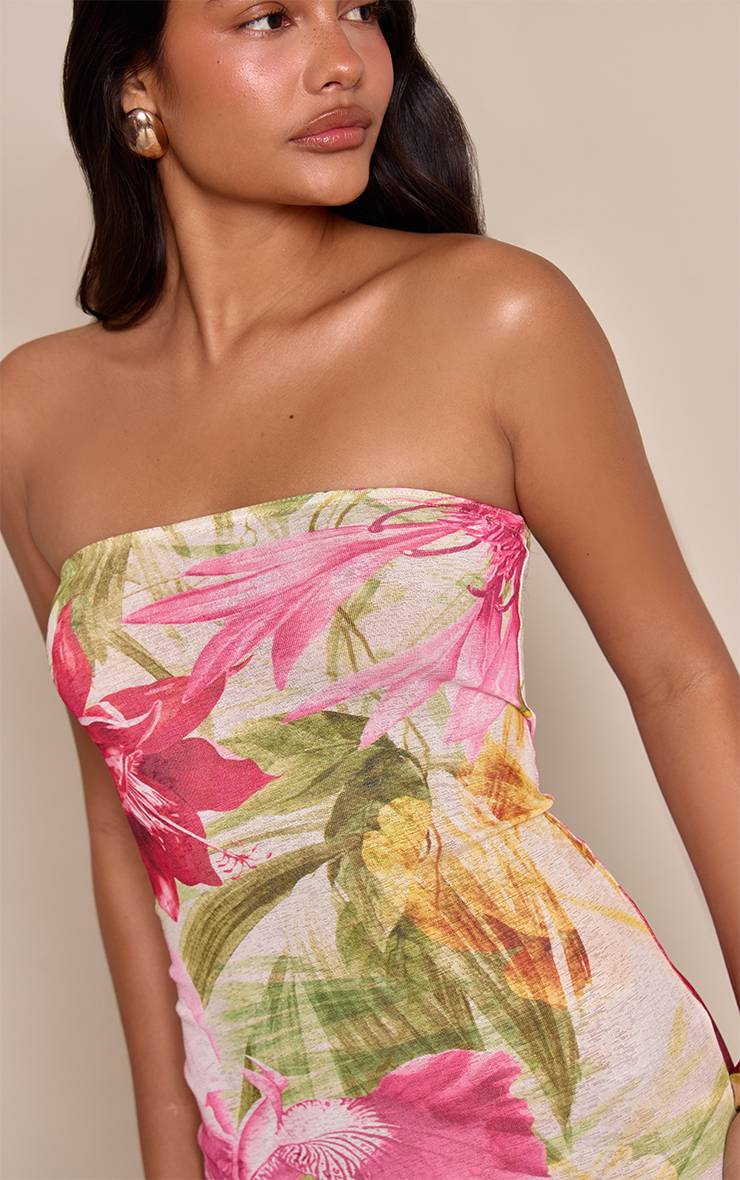 Rose Robe Maxi Bandeau À Imprimé Floral Pelure D'oignon