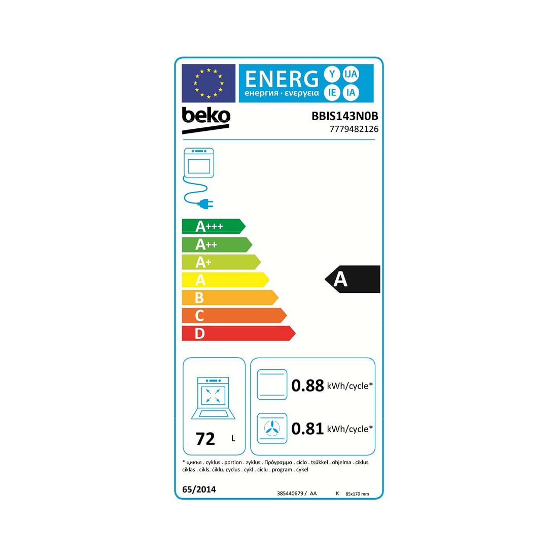 beko BBIS143N0B Einbau-Backofen 230V