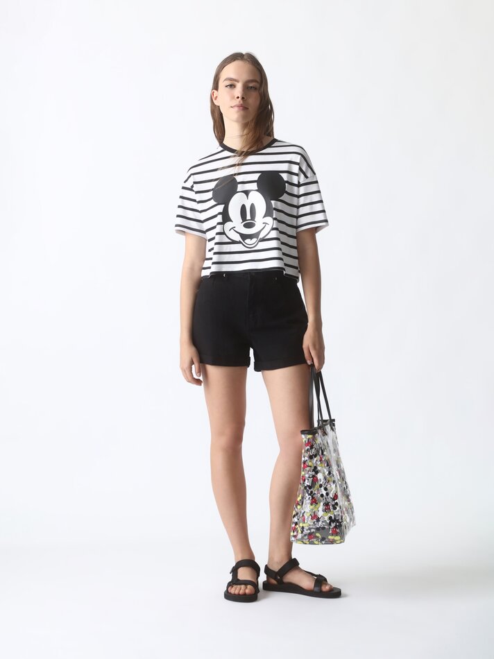 Camiseta listrada do Mickey Mouse ©DS - Preto/Branco