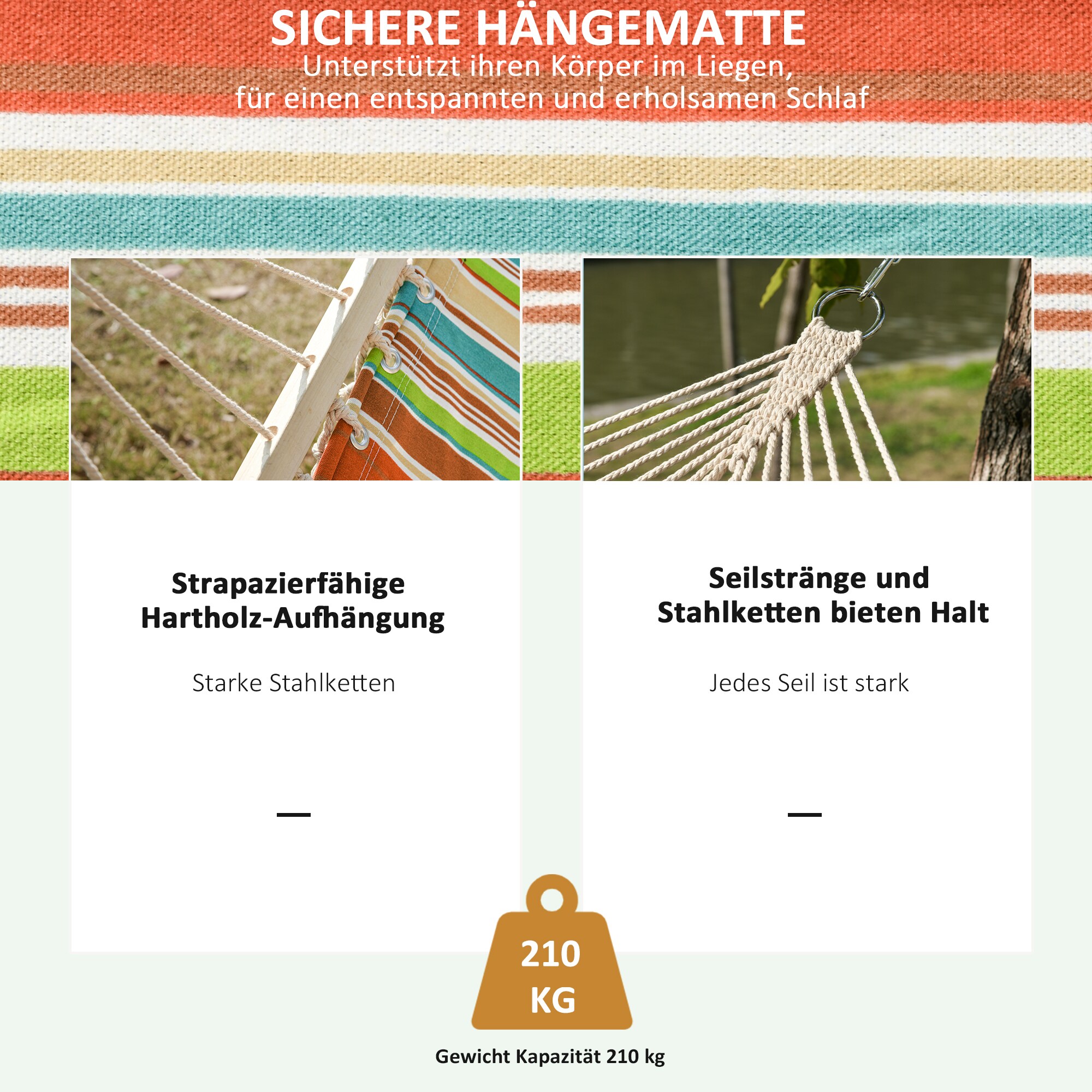 Outsunny Hängematte mit Kopfkissen bunt 284L x 140B cm