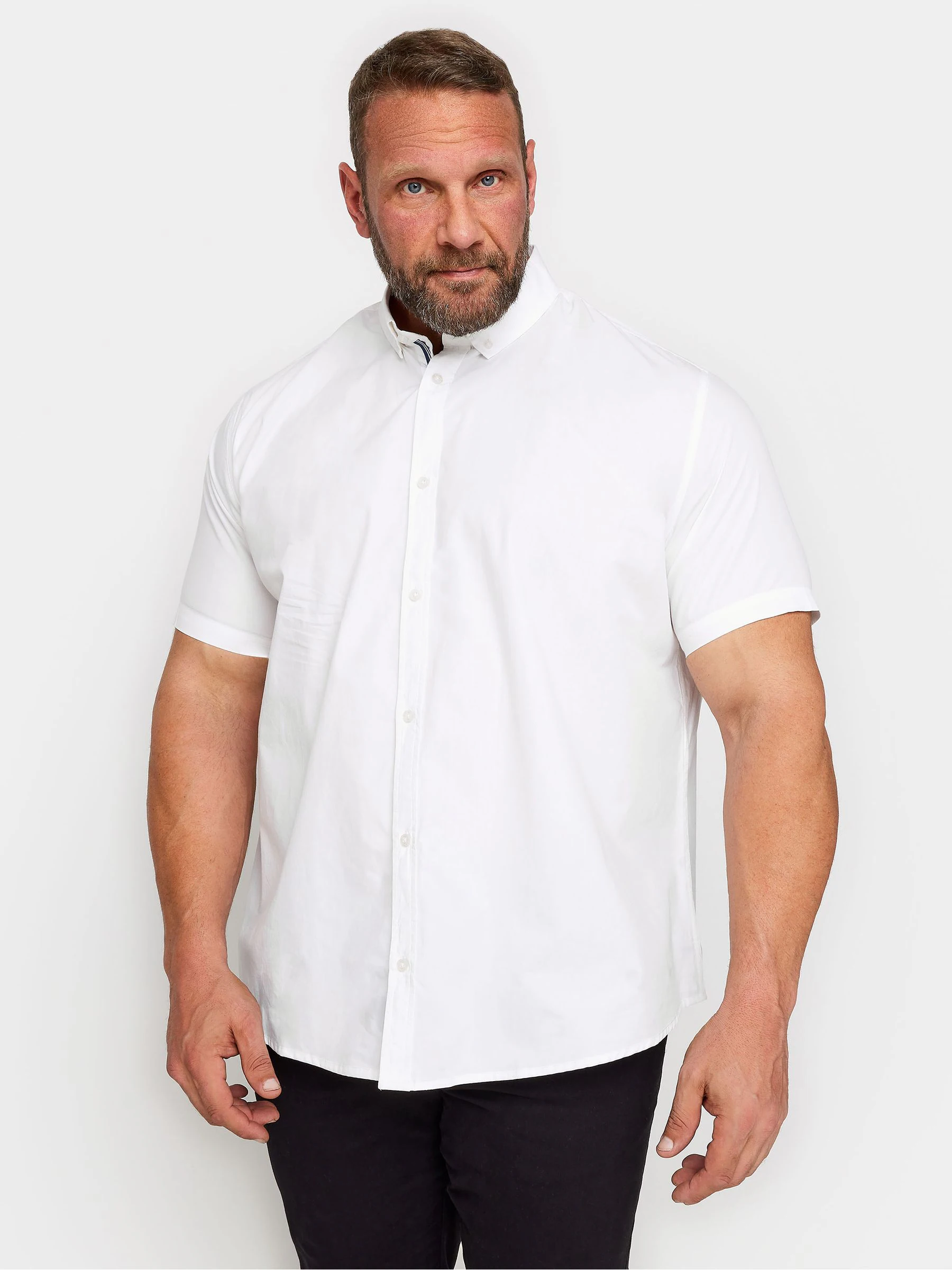 Wit - BadRhino Big & Tall overhemd met korte mouwen van 100% katoenpoplin