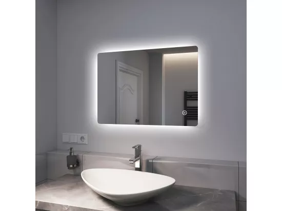 EMKE Miroir lumineux salle de bain Rétro-éclairage 70x50cm, Miroir LED avec Interrupteur Tactile, Miroir avec éclairage Lumière Blanche Froide