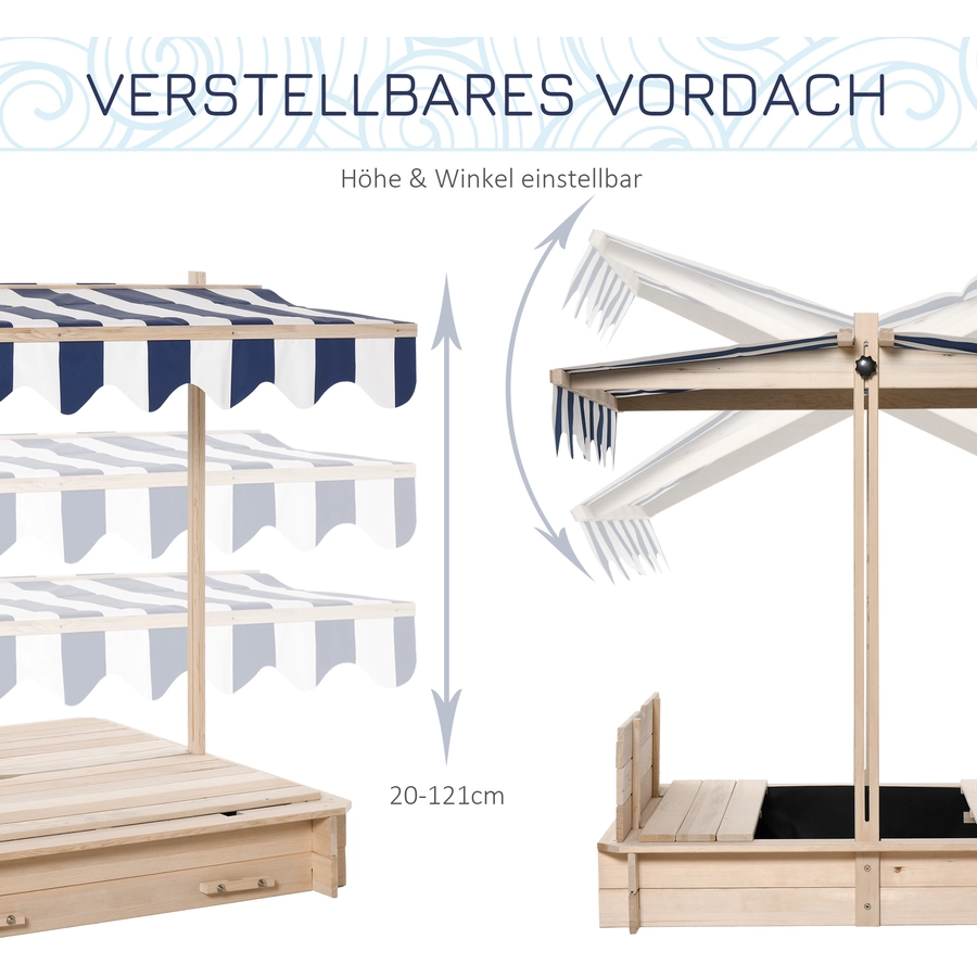 Outsunny Sandkasten mit verstellbarem Dach natur