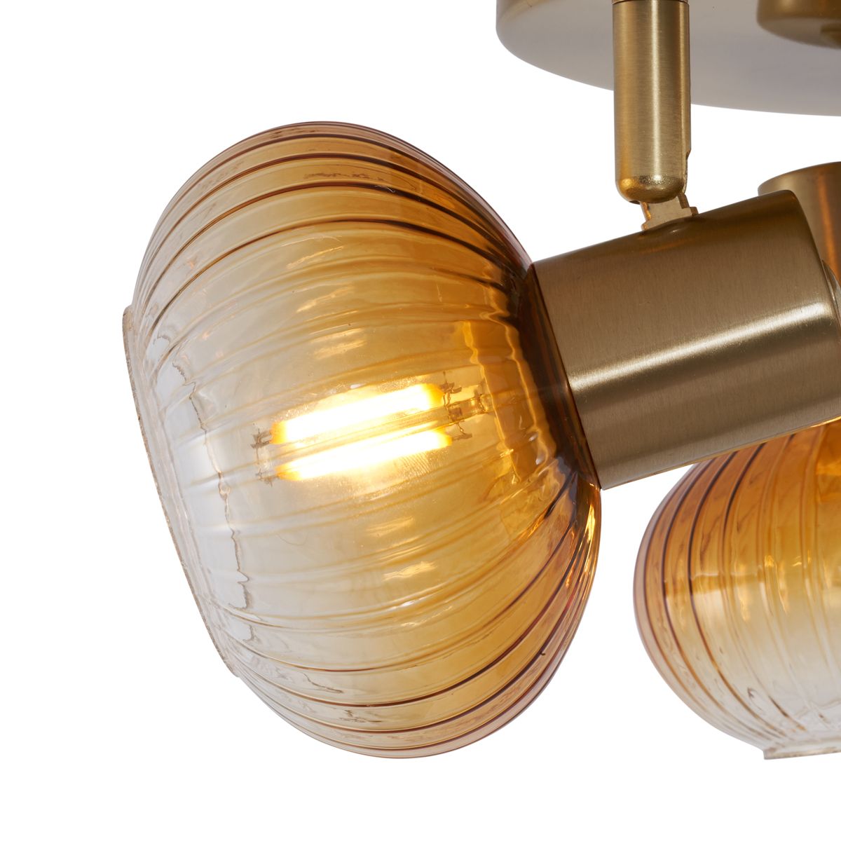 Moderne plafondspot goud met amber glas rond 3-lichts - Teddy