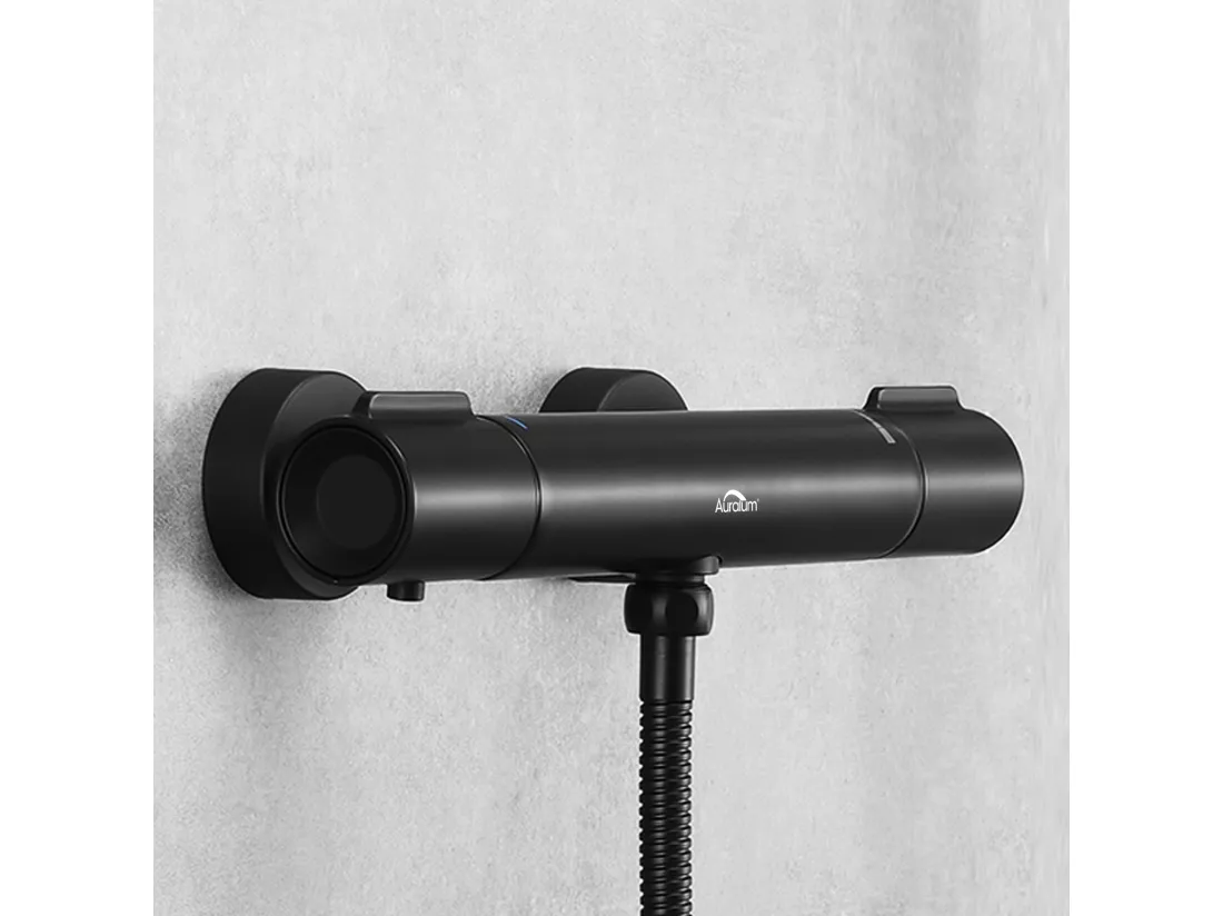 Mitigeur Thermostatique Douche Noir,Robinet Thermostatique de Douche Anti-brûlure avec Bouton Sécurisé à 38°C ,Mitigeur Douche en Laiton