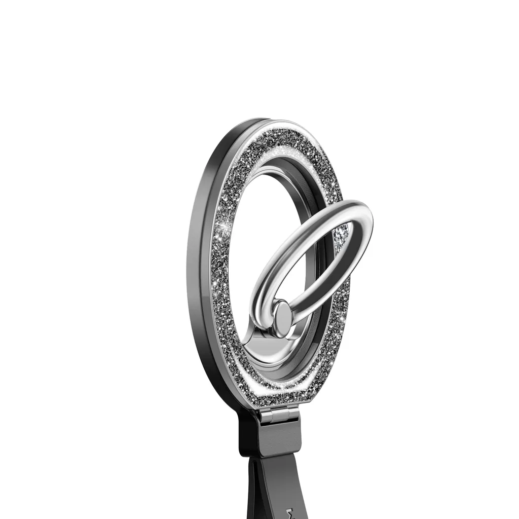 Magnetische MagSafe Finger Griff Ring Halterung 360 Grad Glitzer Design (JR-ZS425-B) - Schwarz