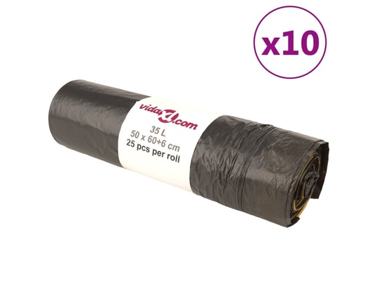 VIDAXL - Sacs poubelles avec cordons 250 pcs noir 35 l