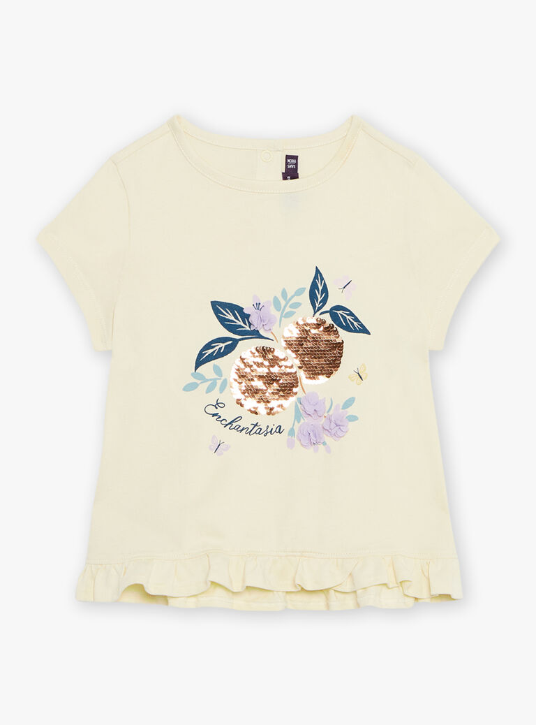 T-shirt vanille manches courtes à motif fleurie