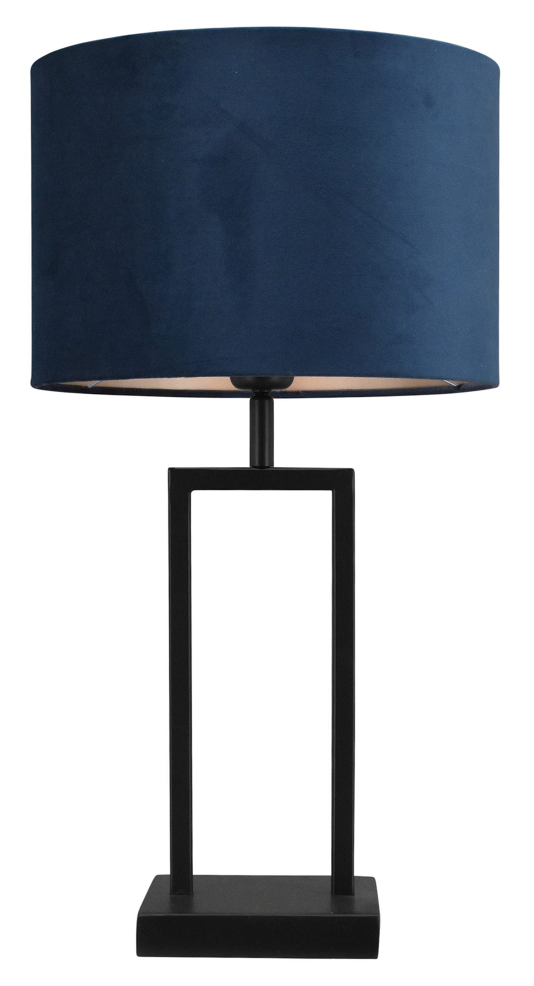 Tafellamp Veneto klein zwart + kap 30/30/20 Alice velours blauw ( taupe binnenkant )