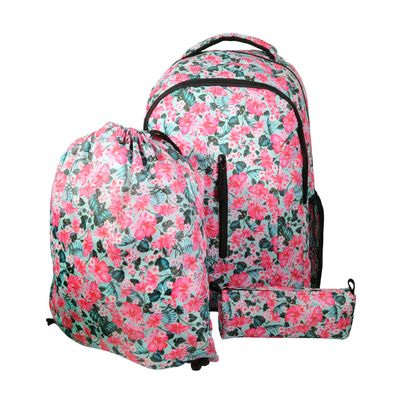 Sac à dos + sac gym + trousse 2 compartiments - hibiscus - Bagtrotter