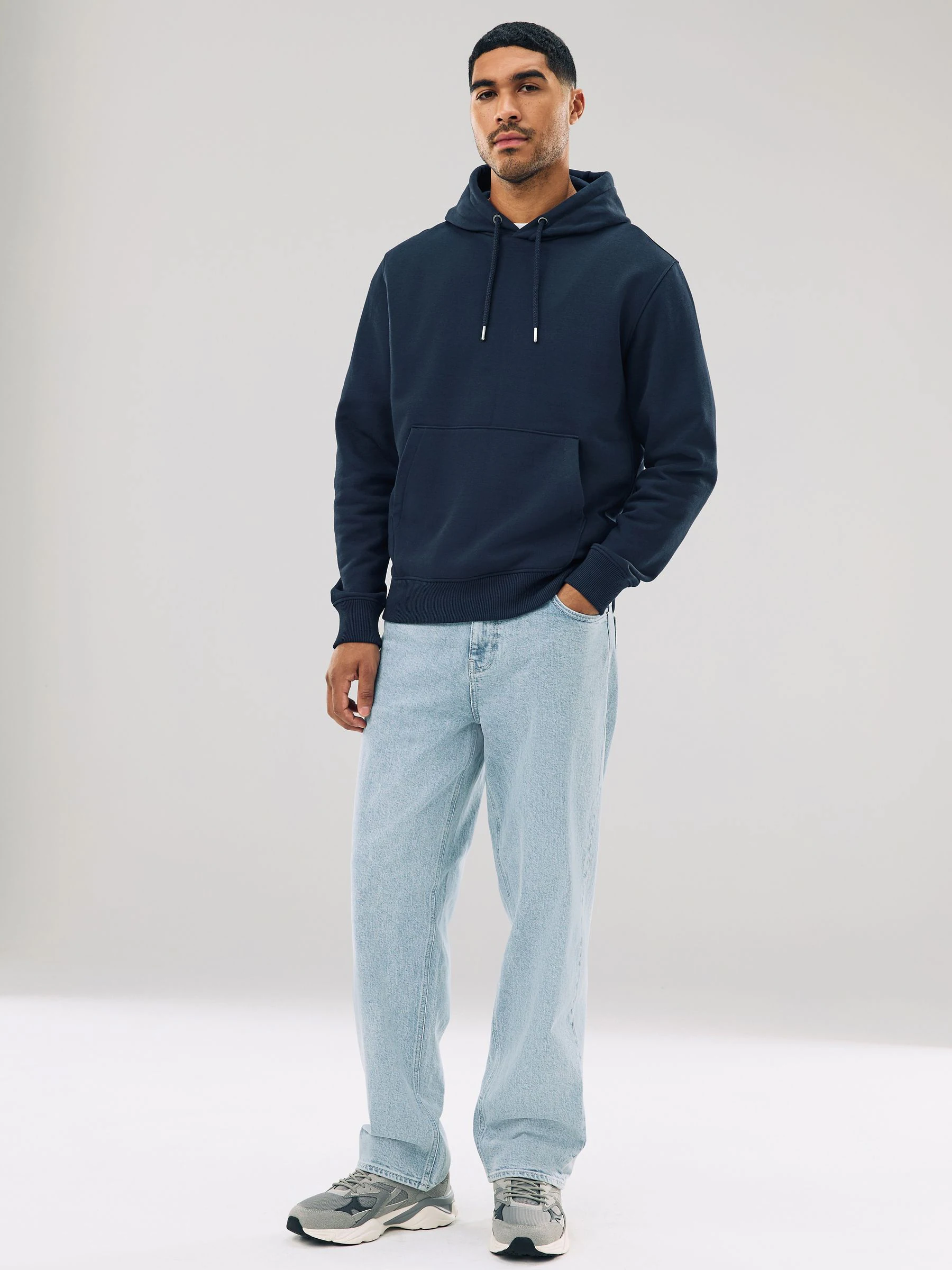 Donkerblauw - Normale Pasvorm - Zwaargewicht Cotton Rich Jersey Hoodie